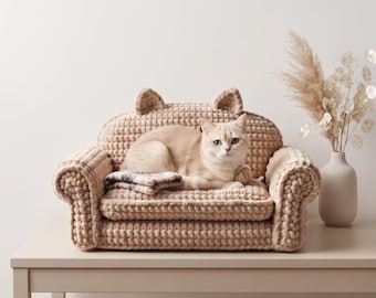 Kitty Couch Crochet Pattern – Pet Furniture DIY Cat Bed Tutorial, Handmade Pet Bed, Crochet Pet Bed PDF