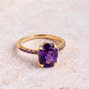 AAA Amethyst Ring - 925 Sterling Silver 14K Gold Filled Prong Setting Oval Engagement Ring