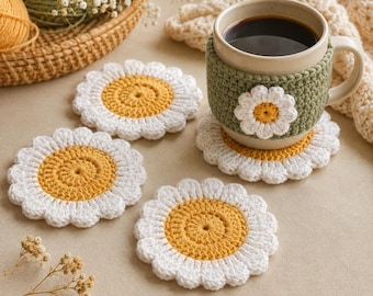 Daisy Coaster Crochet Pattern / Flower Mug Rug PDF