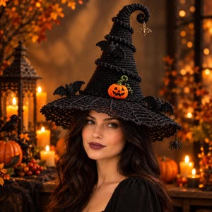Gothic Crochet Witch Hat Pattern | Halloween Costume, Spiderweb Brim (PDF) , instant download
