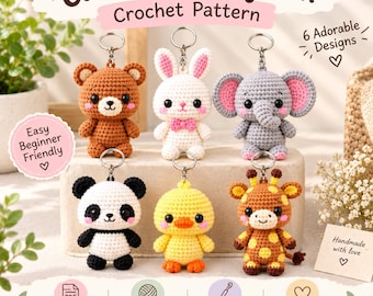 Paquete de patrones de llaveros de animales de ganchillo, mini animales amigurumi en PDF