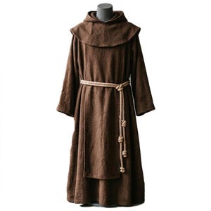 Franciscan Monk Habit Brown Hooded Robe Rope Cincture Scapular Friar Cassock Monastic Religious Medieval Cosplay LARP Costume