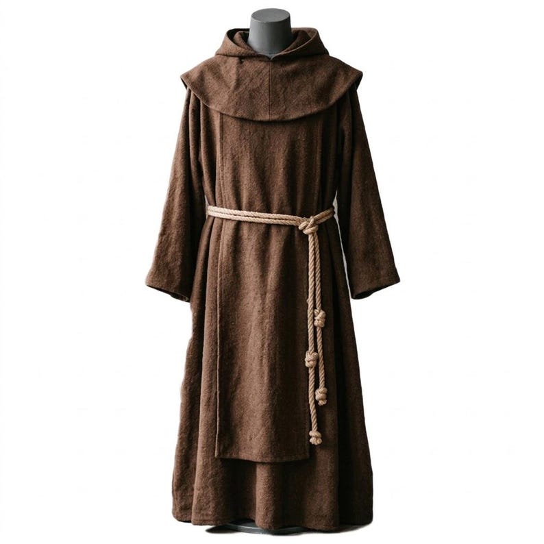 Franciscan Monk Habit Brown Hooded Robe Rope Cincture Scapular Friar Cassock Monastic Religious Medieval Cosplay LARP Costume