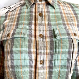 Vintage Ralph Lauren plaid shirt, hipster gingham shirt, green beige plaid shirt, street style shirt image 6