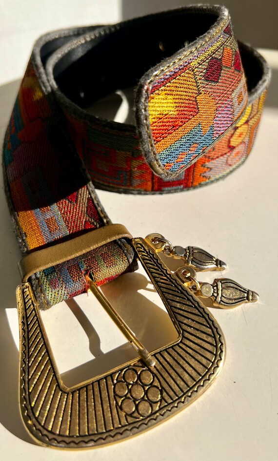 Vintage 80s Gold Beaded Belt ✨ Boho Festival Statement Waist Belt  Glam M Vintage 80s Boho Gold Statement Chunky Stretch Belt Glam  main image 2