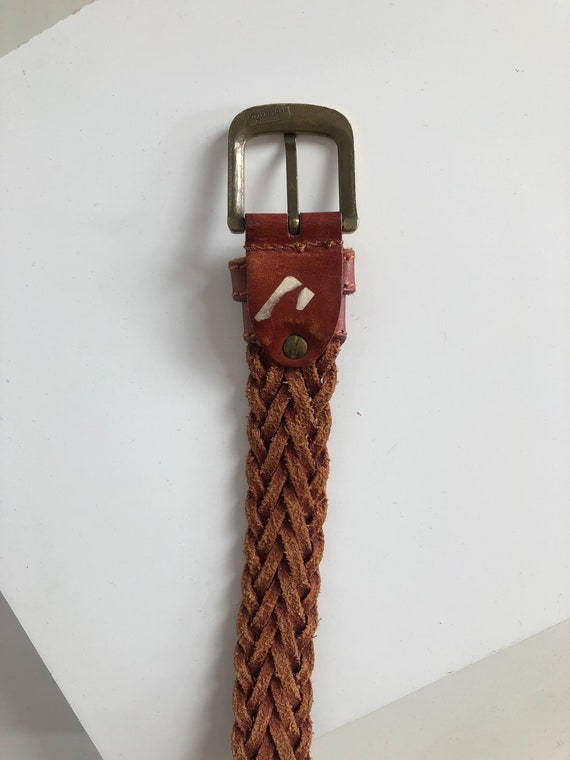 Vintage Braided Leather Belt Brown Woven Made in England XS Boho Cognac Vintage Braided Cognac Brown Leather Belt: Bohemian Style - Etsy main image 4