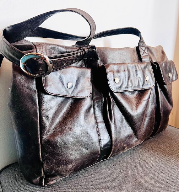 Vintage Latico dark brown leather bag, baby bags … - image 1