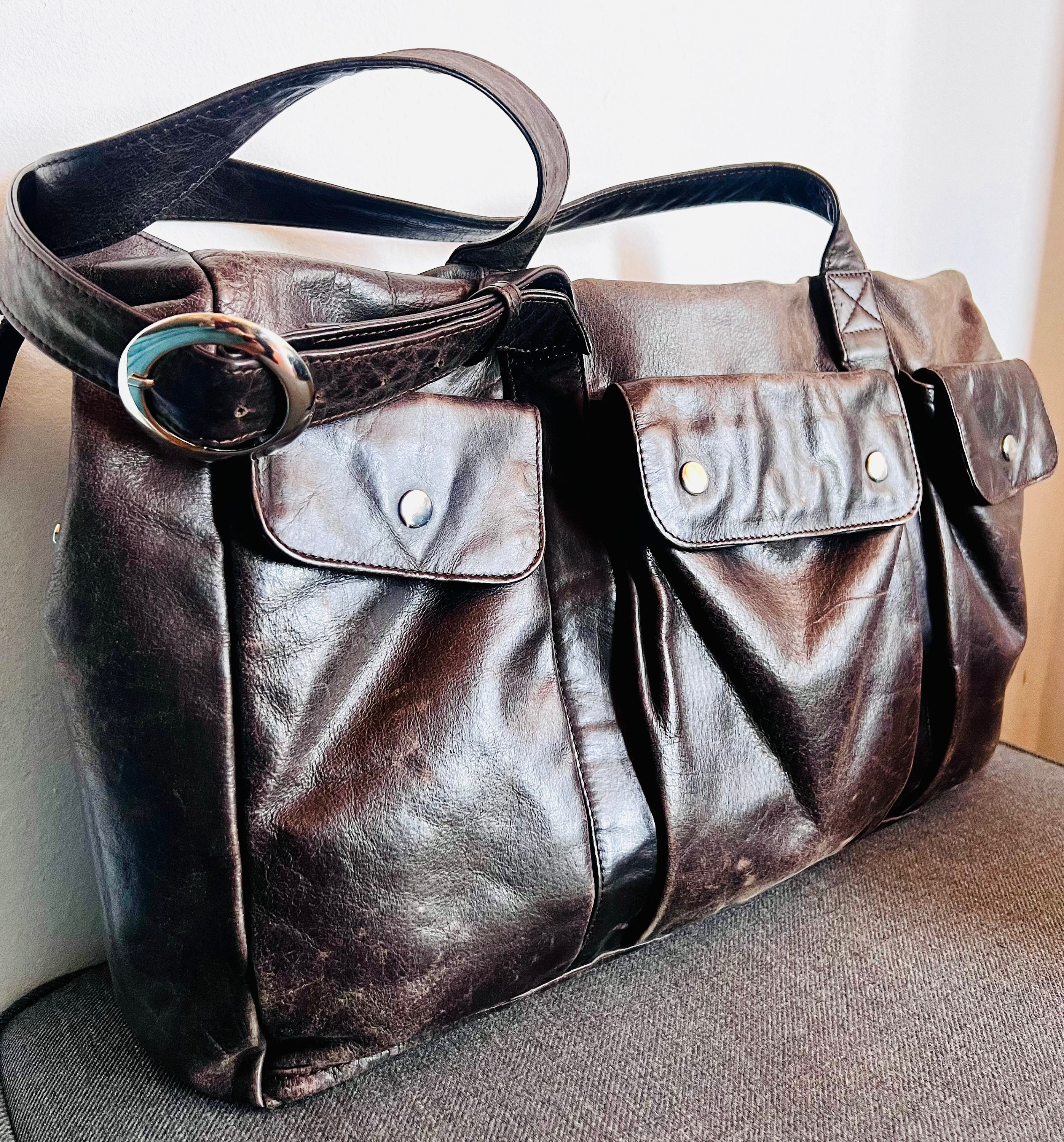 Vintage Latico Dark Brown Leather Bag Baby Bags Hipster Women