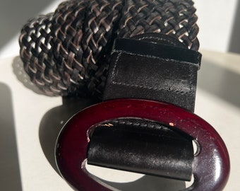 Vintage 90’s woven leather belt, braided boho leather belt, hippie woven brown leather belt, braided leather belt