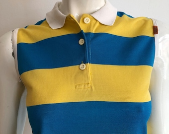 Vintage 90’s MISSONI Sport sleeveless shirt, striped MISSONI blouse, designer top, summer designer preppy hipster top, yellow blue white