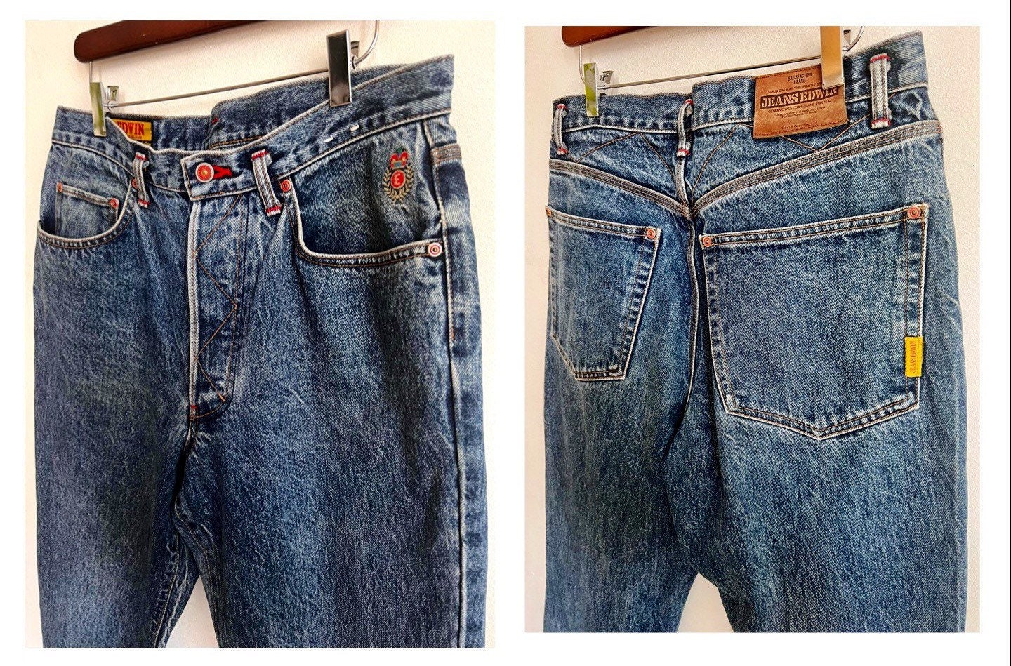 SofiaVintageHome Vintage 90's Edwin Blue Jeans, unisex Hipster Jeans, Street Style Denim, High Waisted Jeans, Mom Jeans Edwin, Made in Japan Edwin Jeans SofiaVintageHome Vintage 90's Edwin Blue Jeans, unisex Hipster Jeans, Street Style Denim, High Waisted Jeans, Mom Jeans Edwin, Made in Japan Edwin Jeans