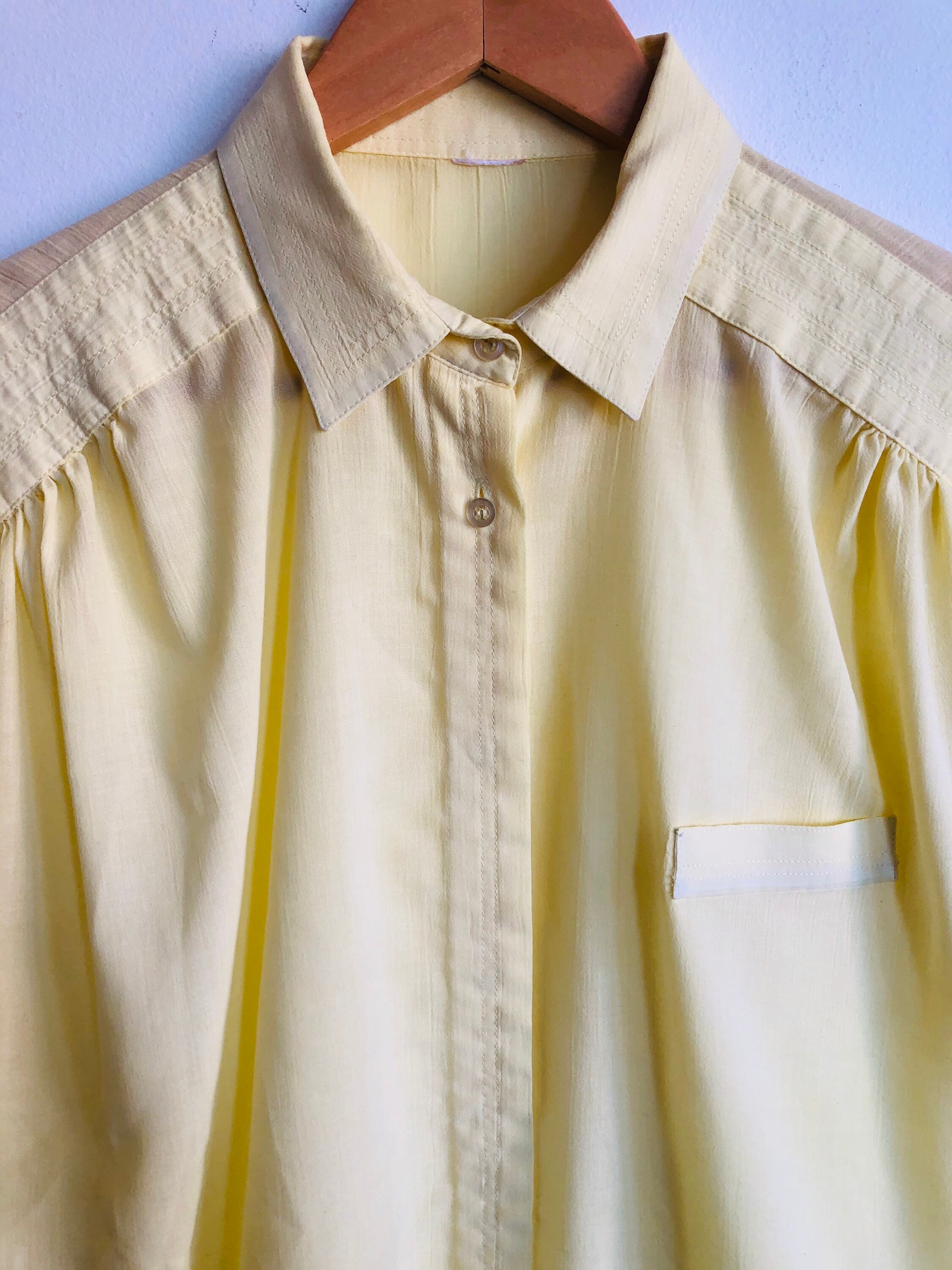 Vintage 80s Pastel Yellow Shirt Summer 