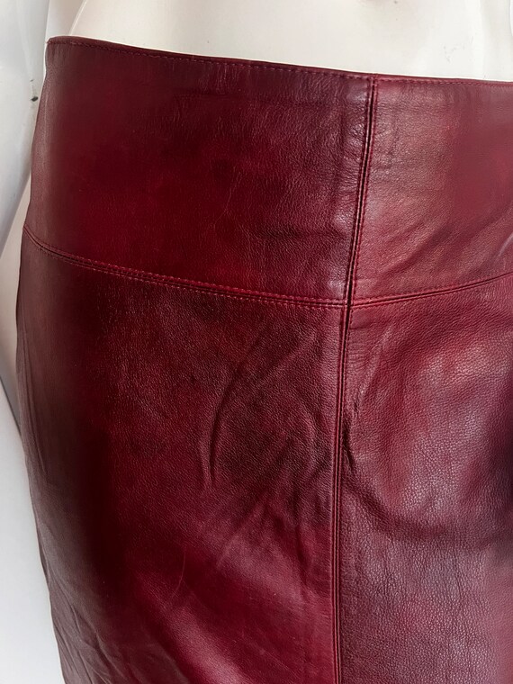 Vintage 90’s burgundy red leather skirt, dark red… - image 8