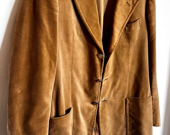 Vintage 90’s men’s blazer, unisex velvet blazer, tobacco brown yellow blazer, made in Italy
