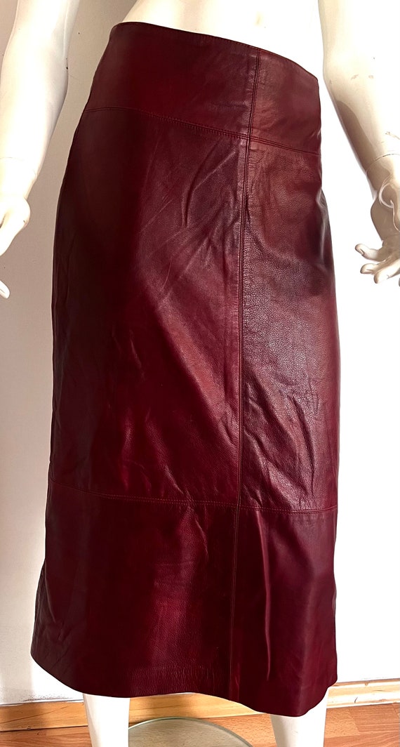 Vintage 90’s burgundy red leather skirt, dark red… - image 5