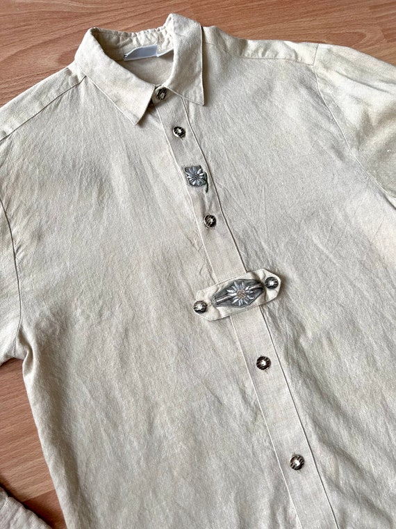 Vintage 90’s dirndl Trachten linen shirt, edelwei… - image 6