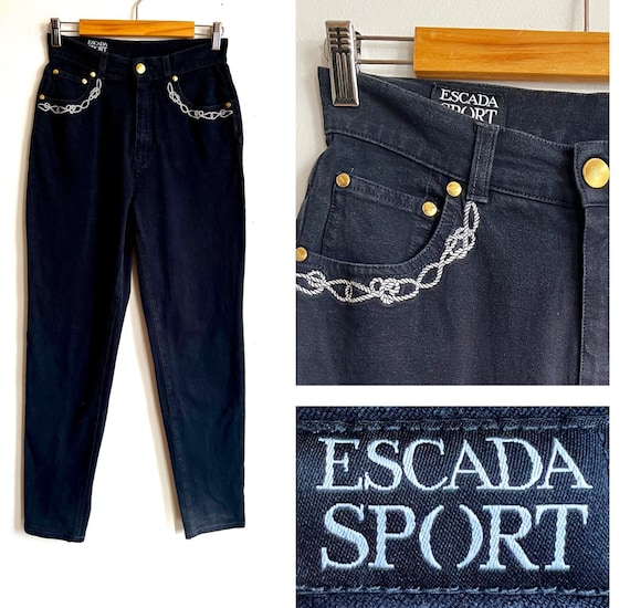 Vintage 90s Escada Sport Dark Blue Jeans, Designer Skinny Jeans