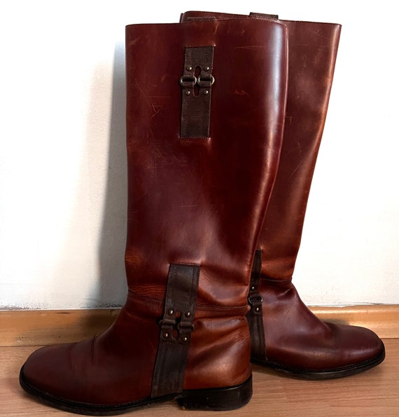 Vintage Cole Haan Brown Riding Boots Thick Cognac Colour Leather Boots Winter Leather Boots Genuine Leather Boots Etsy