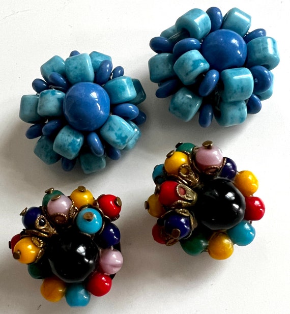 Vintage 80’s two pairs of beaded earrings, cluster