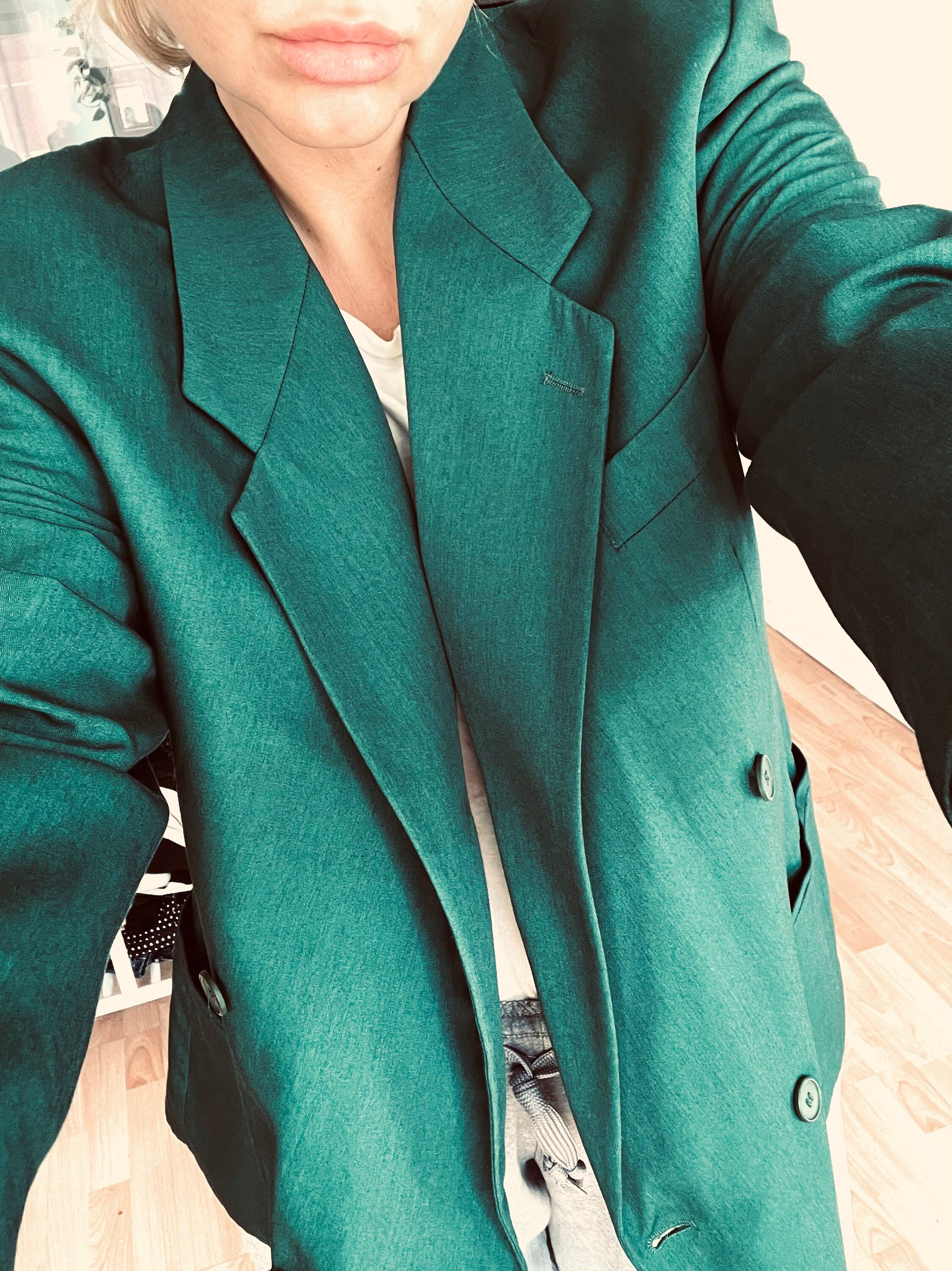 Vintage Odyssee Plaid Blazer| 90s Wool Double Breasted Green Blue Tartan Oversized Jacket