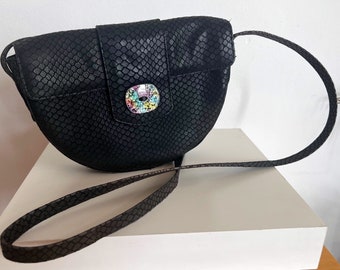 Vintage 90’s Picard black crossbody bag, genuine leather bag, travel crossbody bag, hipster women bag