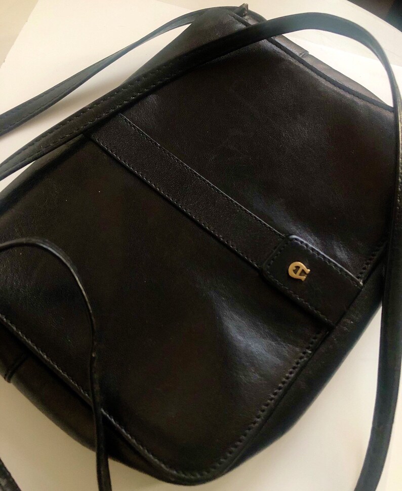 Vintage 90s Etienne Aigner Crossbody Bag, Black Genuine Leather Bag