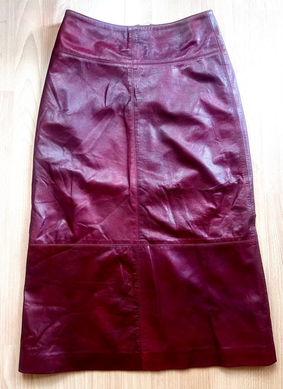 Vintage 90’s burgundy red leather skirt, dark red… - image 3