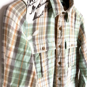 Vintage Ralph Lauren plaid shirt, hipster gingham shirt, green beige plaid shirt, street style shirt image 5