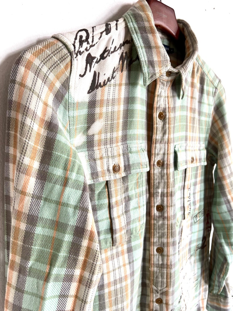 Vintage Ralph Lauren plaid shirt, hipster gingham shirt, green beige plaid shirt, street style shirt image 5