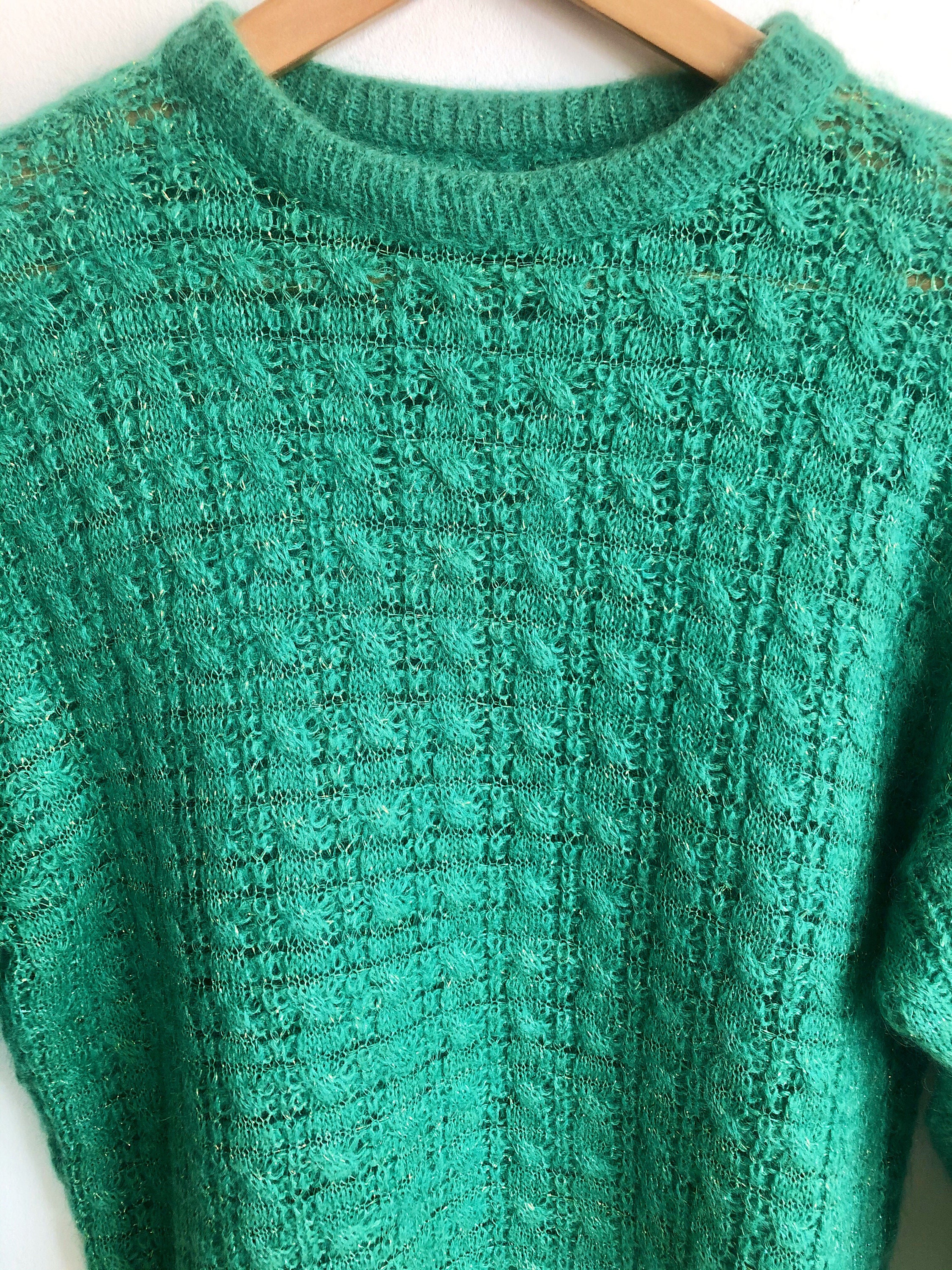 Vintage Green Gold Rainbow Pullover Knitted Sweater Rainbow