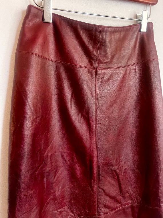 Vintage 90’s burgundy red leather skirt, dark red… - image 1
