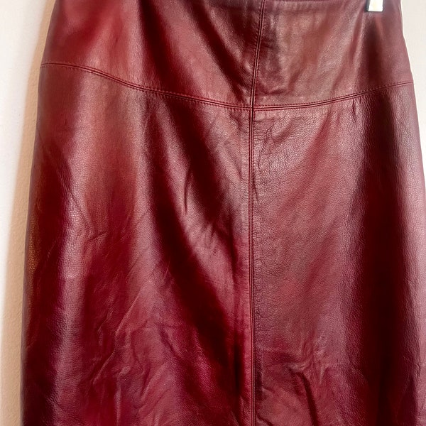 Vintage 90’s burgundy red leather skirt, dark red leather, hipster fashion skirt, wine red genuine leather skirt, Hannes leather skirt