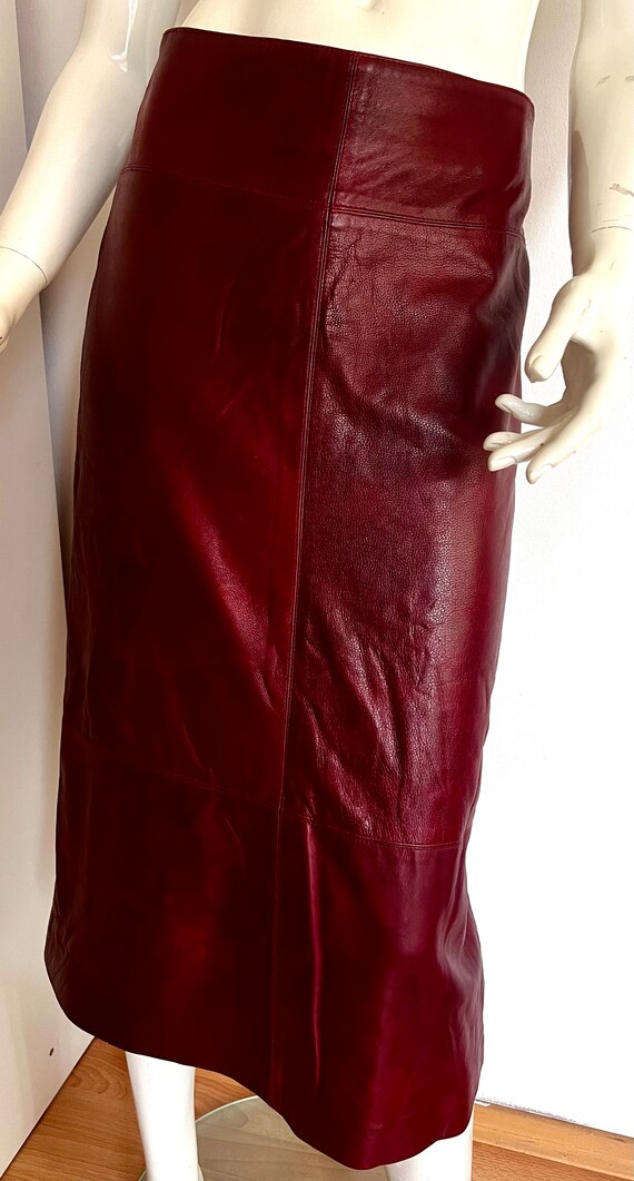 Vintage 90’s burgundy red leather skirt, dark red… - image 6