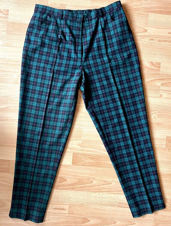 Vintage 90’s gingham unisex pants, blue green red… - image 2