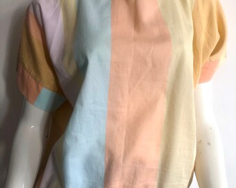 Vintage 80’s pastel colours summer blouse, hipster summer blouse, bold stripes top, boho stripes blouse