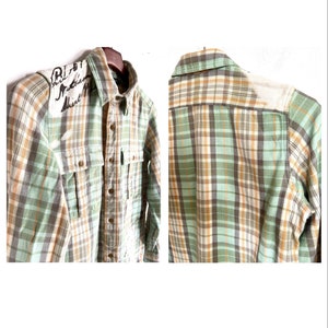 Vintage Ralph Lauren plaid shirt, hipster gingham shirt, green beige plaid shirt, street style shirt image 8