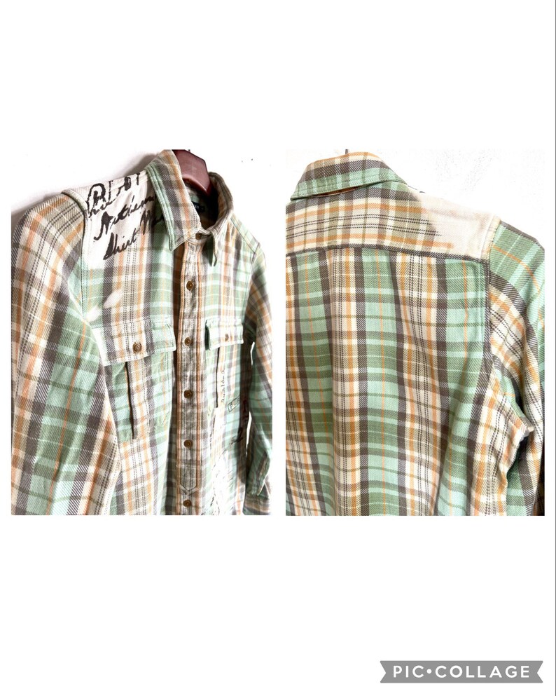 Vintage Ralph Lauren plaid shirt, hipster gingham shirt, green beige plaid shirt, street style shirt image 8