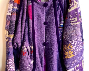 Vintage 80’s hipster fall/spring jacket, bright colourful jacket, boho statement jacket, oversized hippie coat, bright purple colour jacket