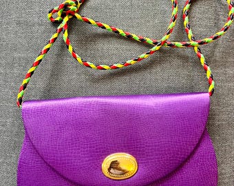 Vintage 80’s crossbody purple bag, purple and gold bag, colourful women bag, hipster bag