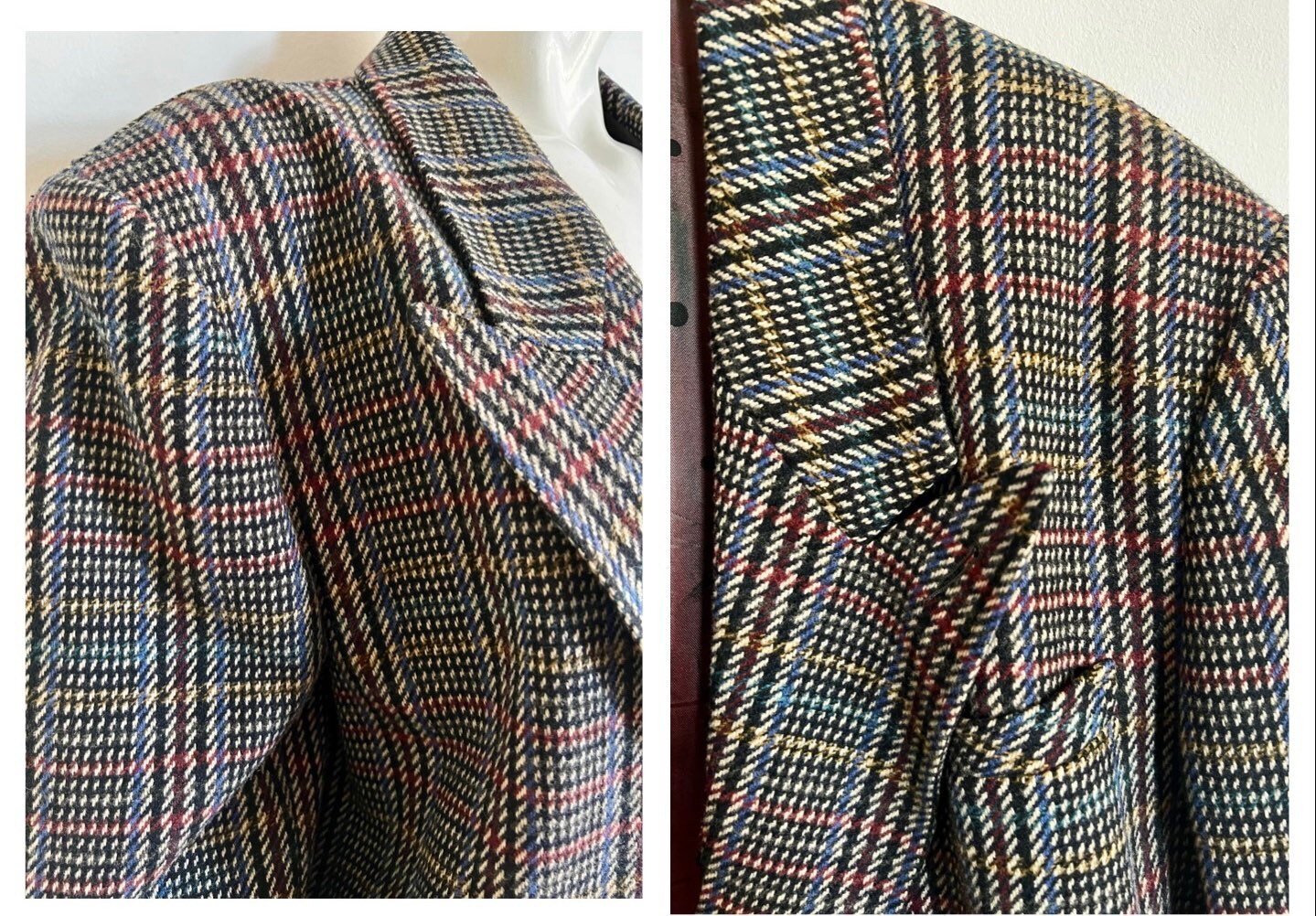 Vintage 80’s Checard Jacket, Fall Plaid Blazer, Blue Grey Black Yellow ...
