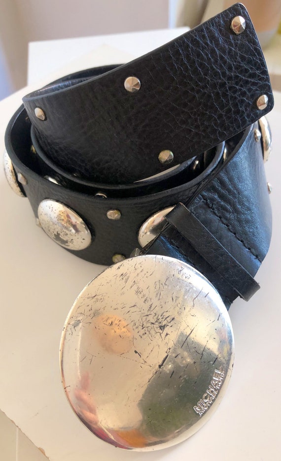 Vintage Michael Kors Silver an Black Leather Belt, Statement  display picture 2