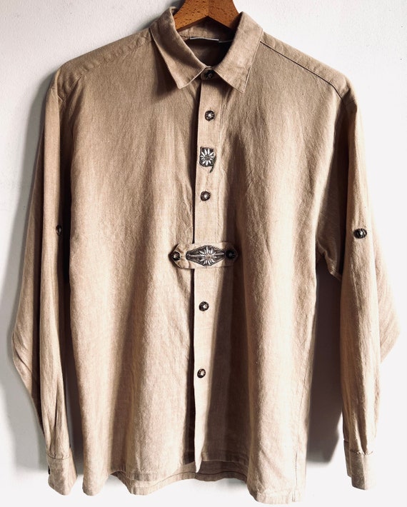 Vintage 90’s dirndl Trachten linen shirt, edelwei… - image 2