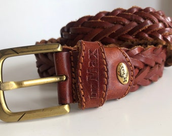 Vintage Braided Cognac Brown Leather Belt: Bohemian Style - Etsy display picture 1