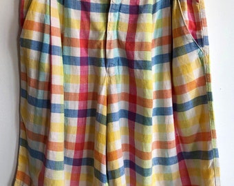 Vintage 80’s summer checkered shorts, plaid shorts, hipster gingham shorts, under the knee summer shorts, preppy style shorts