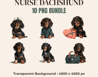 Nurse Dachshund PNG Bundle, 10 Watercolor Sausage Dog Clipart, Nurse Appreciation Gift, Healthcare Sublimation Digital Download