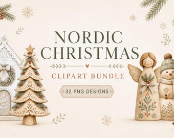 Nordic Christmas Clipart Bundle, 32 PNG, Scandinavian Christmas Clipart, Christmas PNG, Winter Clipart, Commercial Use