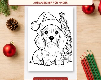 Christmas Dachshund Coloring Pages PDF – 20 Coloring Templates for Children – Christmas Coloring Pages – Instant Download