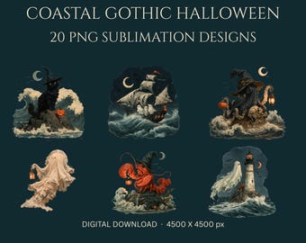 Coastal Gothic Halloween PNG Bundle: 20 Spooky Ocean Designs