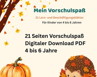 Preschool Workbook Autumn and Halloween PDF - 21 Worksheets for Preschoolers Ages 4 to 6 - Handwriting Practice, Counting, Shapes - Digital Preschool Activity