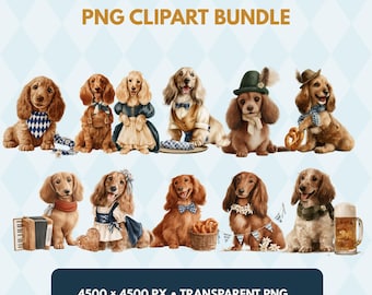 Oktoberfest Dachshund PNG Clipart Bundle: 10 Bavarian Watercolor Dog Illustrations